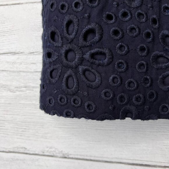 J Crew Skirt Womens SZ 00 Navy Blue No. 2 Pencil Mini Eyelet Lined Cotton Floral - Picture 6 of 16